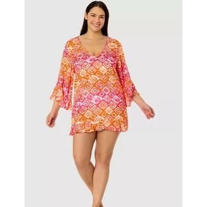 Anne Cole Tie Dye Foulard V-Neck Tunic Swimsuit Cover Up 18 - 20
